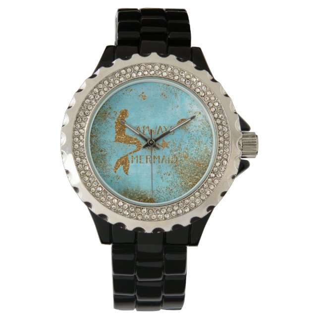 Sei immer ein Meerjungfrau- Gold Glitzer Meerjungf Armbanduhr (Vorderseite)