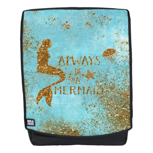 Sei immer ein Meerjungfrau- Gold Glitzer Meerjungf Rucksack (Vorderseite)