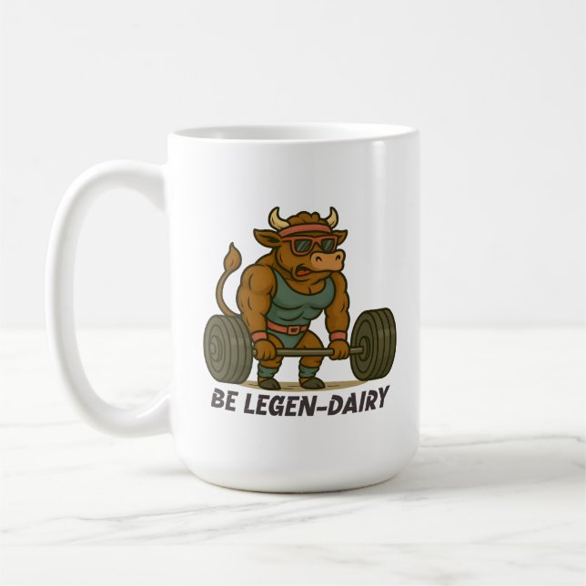 Sei Legen-Dairy – Lustiger Bulle Deadlift Fitnesss Kaffeetasse (Links)