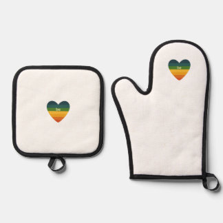 Sei Liebe Retro Regenbogen Herz  Ofenhandschuh & Topflappen-Set