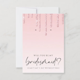 Sei mein Bridesmad Pink Glitzer Earring Holder Dankeskarte