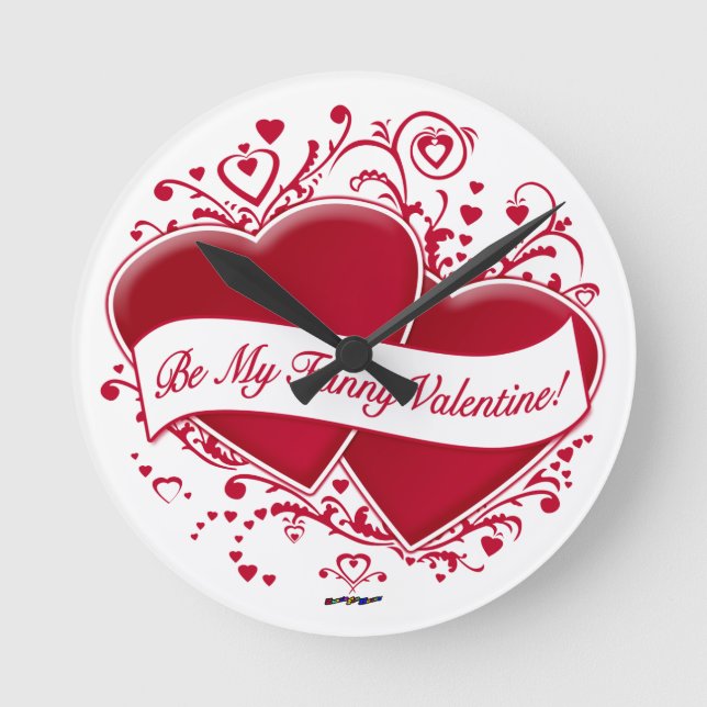Sei mein lustiges Valentine! Rote Herzen Runde Wanduhr (Vorderseite)