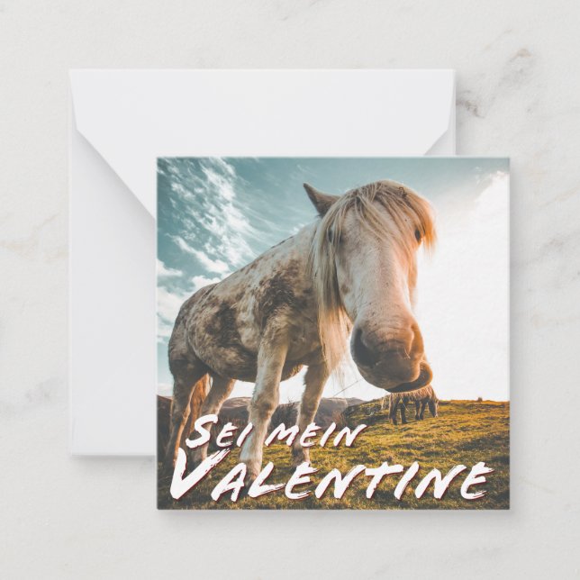 Sei mein Valentin mit schauenden Pferd Mitteilungskarte (Vorderseite)