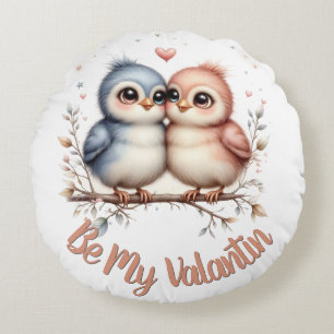 Sei mein Valentin – Süße Liebesvögel Valentins-Kun Rundes Kissen