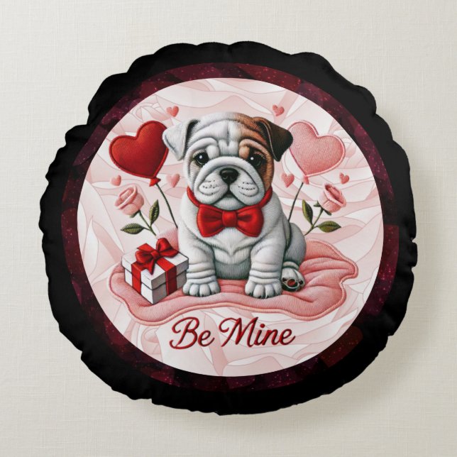 Sei mein Valentine English Bulldog Round Pillow Rundes Kissen (Vorderseite)