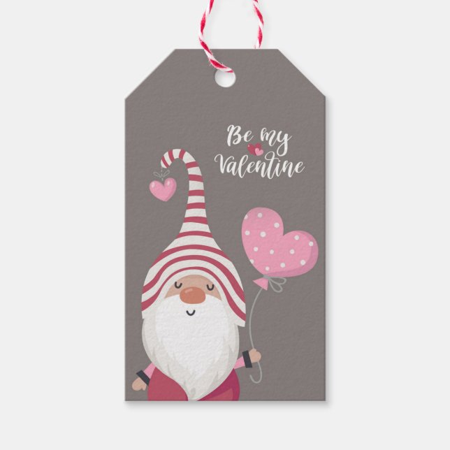 Sei mein Valentine Gnome-Gefallen-Geschenk-Tag Geschenkanhänger (Vorderseite)