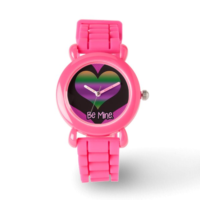 Sei mein Valentine Lila Strip Herz Armbanduhr (Vorderseite)