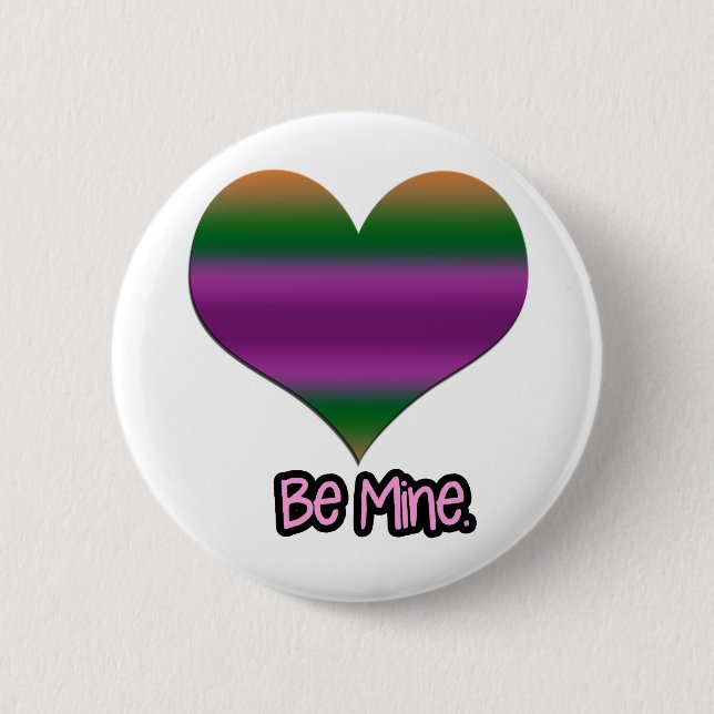 Sei mein Valentine Lila Strip Herz Button (Vorderseite)
