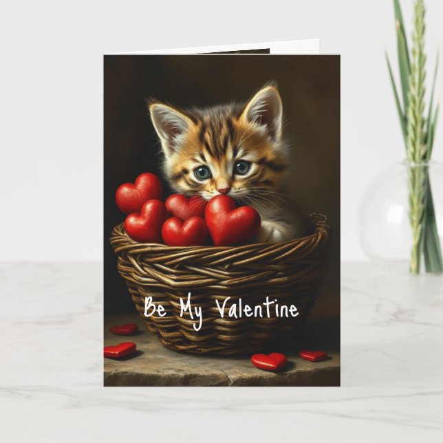 Sei mein Valentine Niedlich Kitten Cat Red Hearts Karte (Vorderseite)