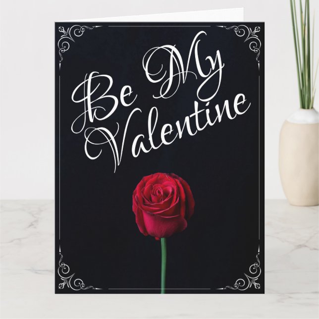 Sei mein Valentine - Rote Rose dunkel Karte (Vorderseite)