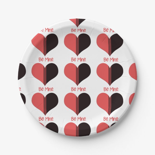 Sei mein Valentine Roter Streifen Herz Pappteller (Vorderseite)