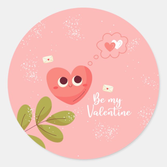 Sei mein Valentinrosa Herz Runder Aufkleber (Vorderseite)