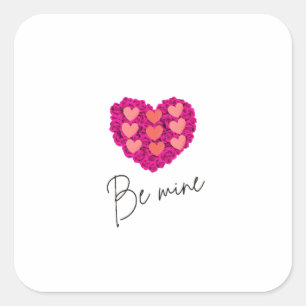 Sei Mein Valentins-Shirt Rose mit Herz Liebe Quadratischer Aufkleber
