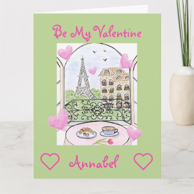 Sei Mein Valentins-Wasserfarben Paris Eiffelturm Karte (Vorderseite)