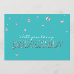 SEI MEINE BRAUTJUNGFRAU Türkis Silber Glitter Kart Einladung