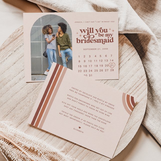 Sei meine Bridesmaid | Foto und Kalender Mitteilungskarte (Von Creator hochgeladen)