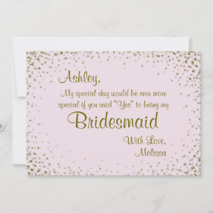 Sei meine Bridesmaid   Gold Confetti in Blush Einladung