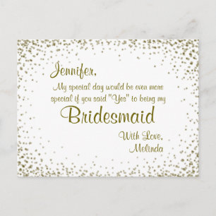 Sei meine Bridesmaid   Gold Confetti Postkarte