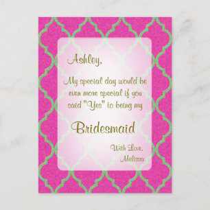 Sei meine Bridesmaid   Hot Pink Quarto Postkarte