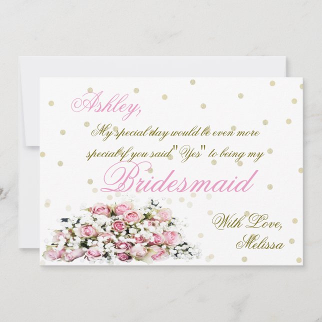 Sei meine Bridesmaid | Rosa Rosen Einladung (Vorderseite)