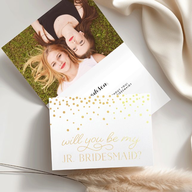 Sei meine Junior-Bridesmaid | Personalisiertes Fot Folienkarte (Von Creator hochgeladen)