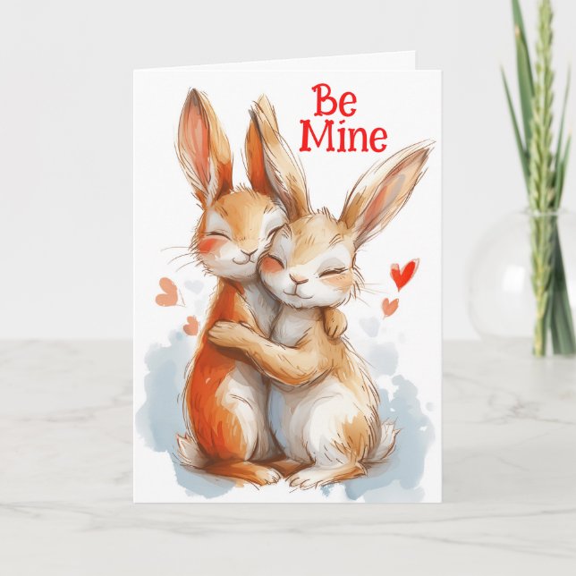 Sei meins: Adorable Bunnies umarmt Karte (Vorderseite)