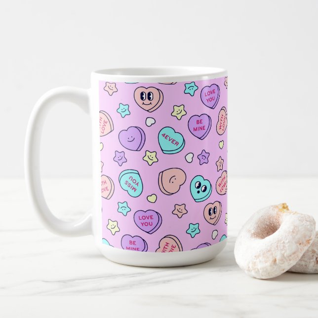 Sei Mine Pastel Heart und Star Lavender Kaffeetasse (Mit Donut)