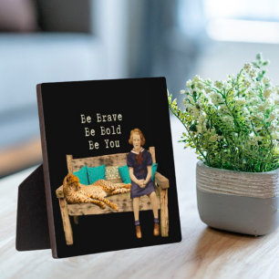 Sei mutig Vintage-Schulmädchen & Gepard Campy   Fotoplatte