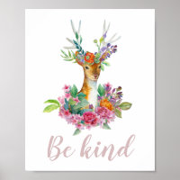 Sei nett! Aquarellblumenhirsche. Kinderzimmer