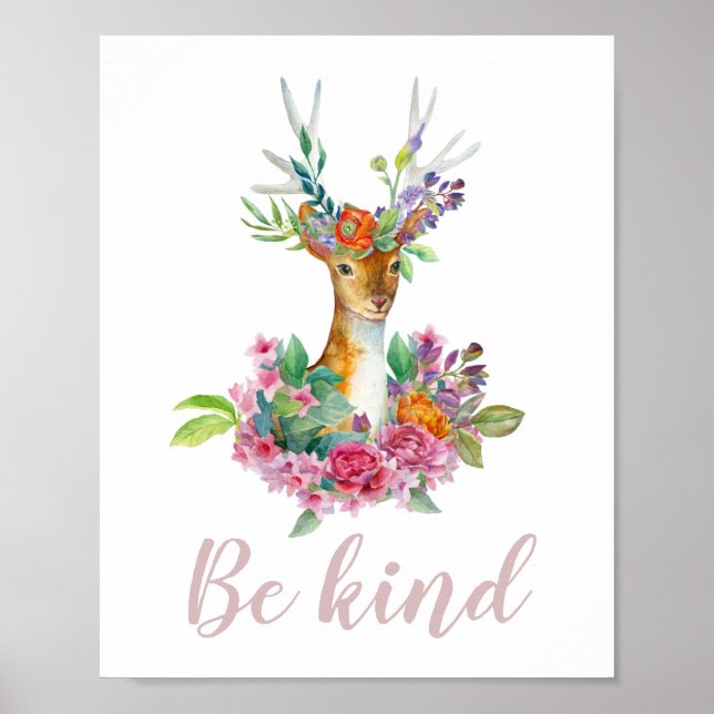 Sei nett! Aquarellblumenhirsche. Kinderzimmer Poster (Vorne)