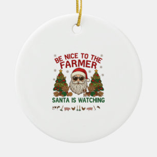 Sei nett Bauer Weihnachtsmann Weihnachten Farm Tie Keramik Ornament