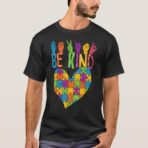 Sei nett Gebärdensprache Herz Puzzle Teil Lehrer T-Shirt