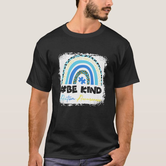Sei nett gebleicht Leopard Regenbogen Autismus-Bew T-Shirt (Vorderseite)