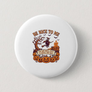 Sei nett, ich Halloween-Hexenbesen-Kürbisse_1 Button