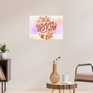 Sei nett   pinkfarbene Blume und goldinspirierende Poster