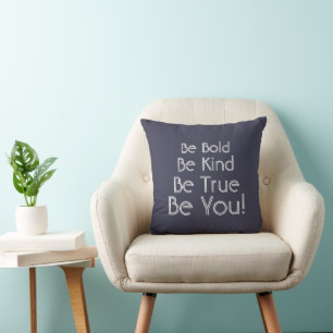 Sei nett Positiv Inspirierender Spruch Blau Weiß Kissen