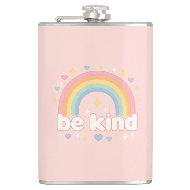 Sei nett – Regenbogen-Pastell-Positivität Flachmann (Vorderseite)