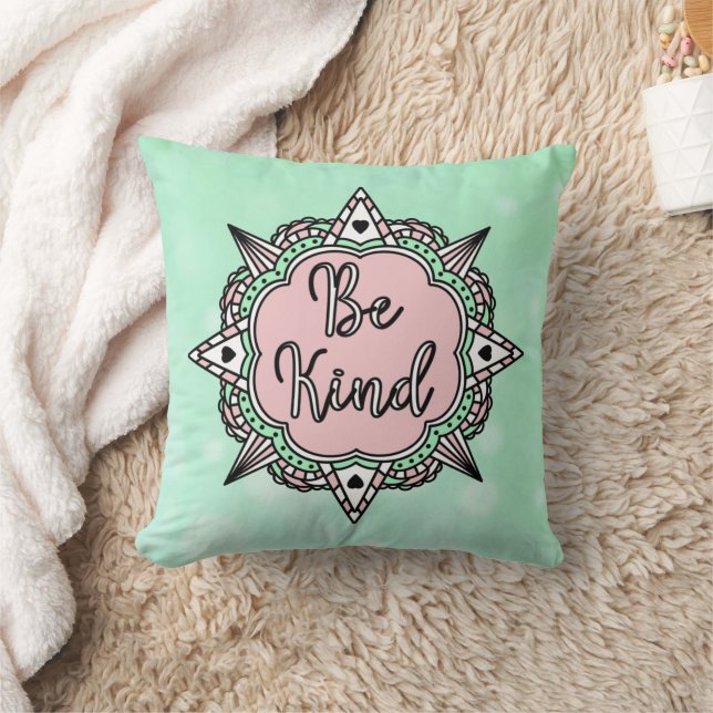 Sei nett | Rosa und grüne Mandala Kissen (Decke)
