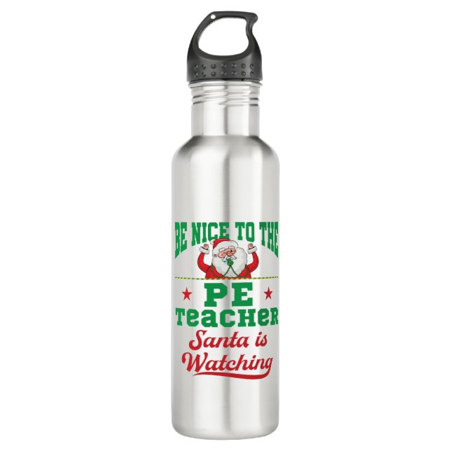 Sei nett zum Lehrer, den der Weihnachtsmann beobac Edelstahlflasche (Vorderseite)