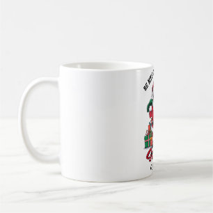 Sei nett zum Lehrer, der Weihnachtsmann beobachtet Kaffeetasse