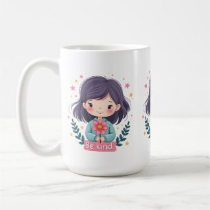 Sei nettes Niedliches Mädchen mit Blume-positiver  Kaffeetasse