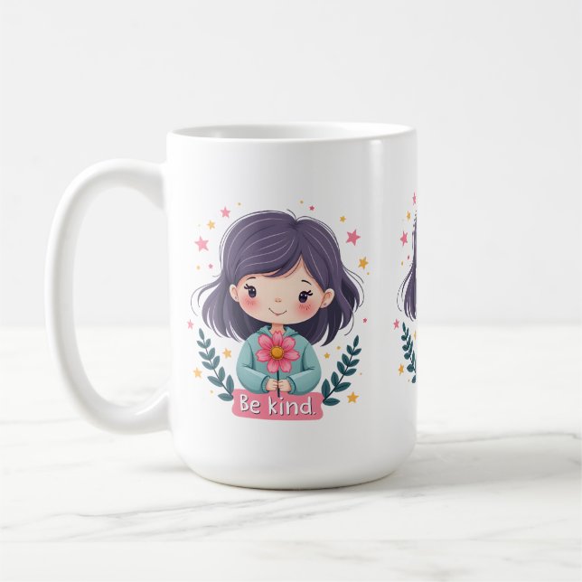 Sei nettes Niedliches Mädchen mit Blume-positiver  Kaffeetasse (Links)