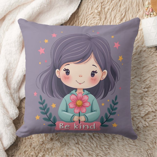 Sei nettes Niedliches Mädchen mit Blume-positiver  Kissen (Decke)