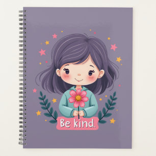 Sei nettes Niedliches Mädchen mit Blume-positiver Planer