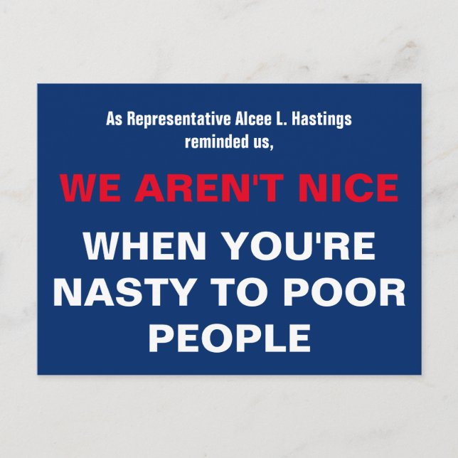 Sei nicht Eklig zu armen Menschen Postkarte (Vorderseite)