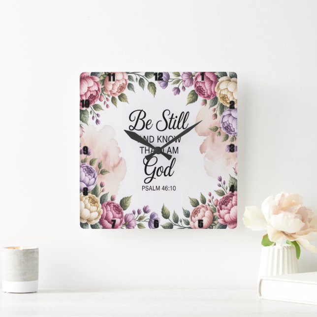 Sei noch Gott, floral Quadratische Wanduhr (Zuhause)