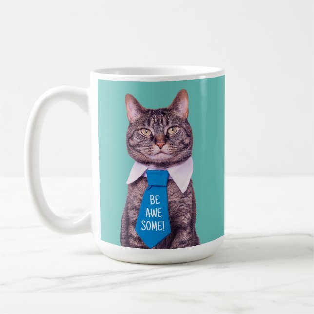 "Sei PHANTASTISCH!" Cat in Blue Krawatte oder Ihre Kaffeetasse (Links)