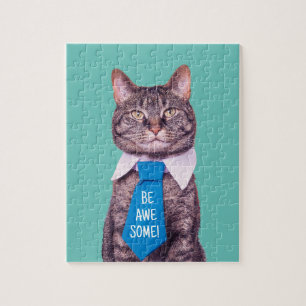 "Sei PHANTASTISCH!" Katze in blauer Krawatte, Aqua