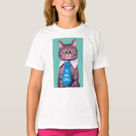 "Sei PHANTASTISCH!" Katze in blauer Krawatte, Aqua T-Shirt