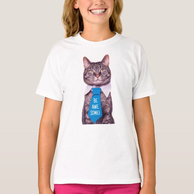 "Sei PHANTASTISCH!" Katze in blauer Krawatte, Ihre T-Shirt (Vorderseite)